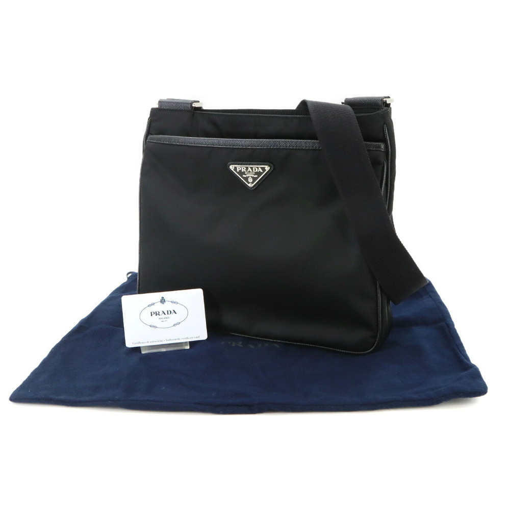 Prada PRADA Shoulder Handbag, Nylon, Saffiano Leather, Nero Black, 2VH118, Si...
